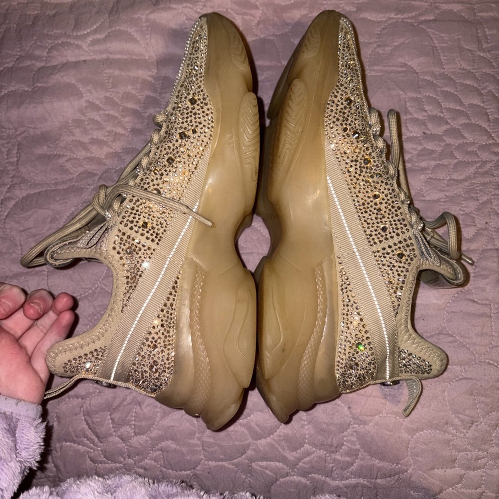 Steve Madden Maxima Multi Tan Blush Sparkle Rhinestone Sneakers